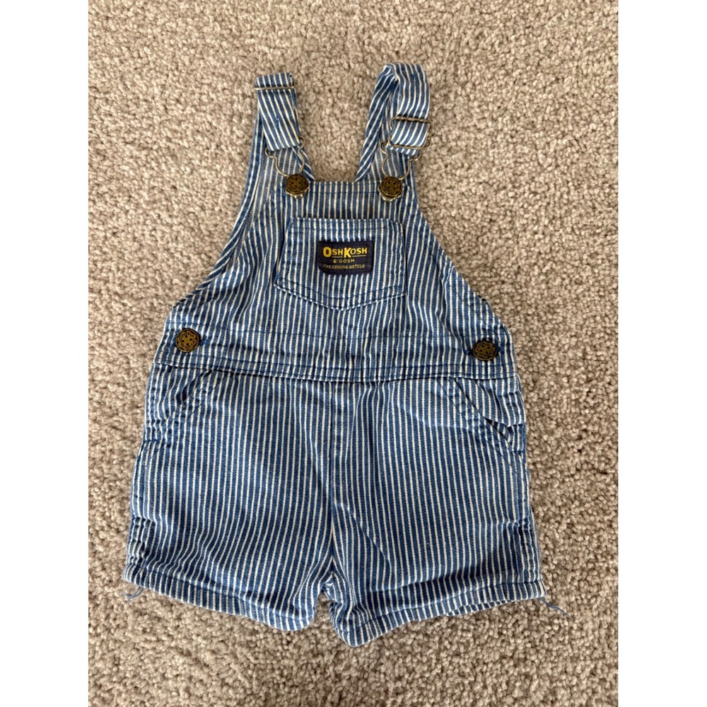 VTG OshKosh Bgosh Vestbak Hickory Stripe Overalls Blue White 80s 90s Kids USA